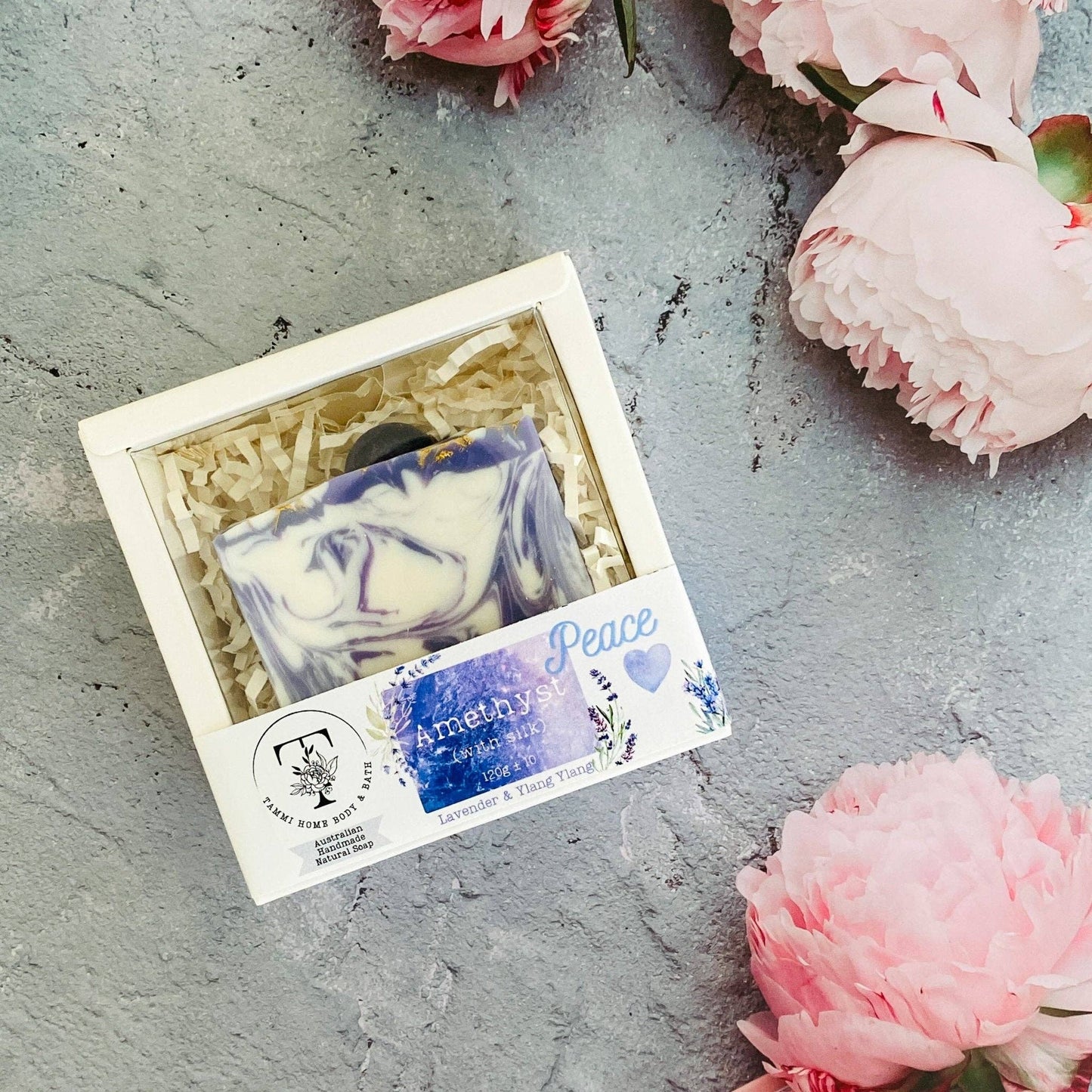 Luxury Artisanal Handmade Soap - Amethyst Gemstone with Silk
