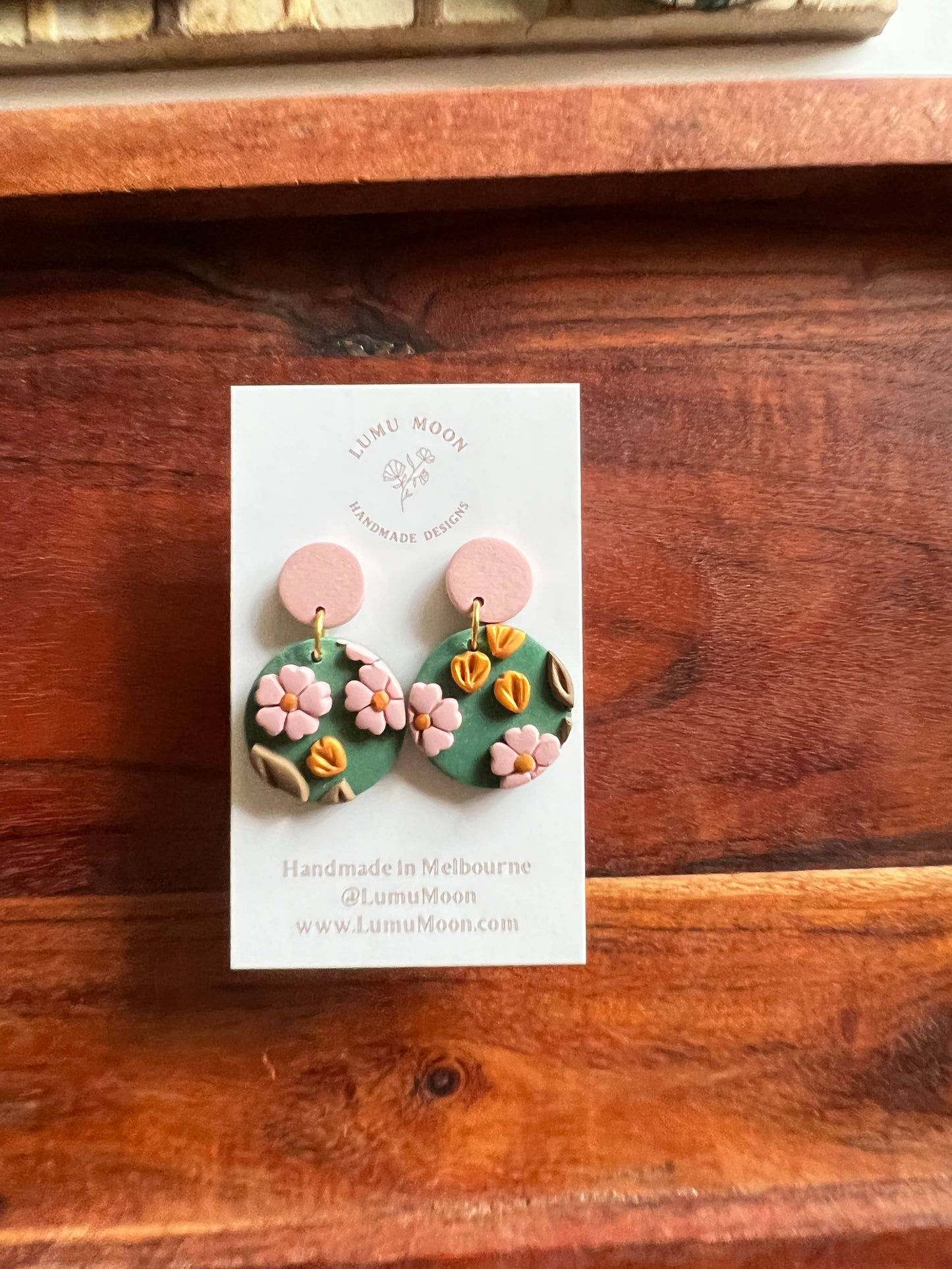 Green and Pink Blossom Earrings - Spring