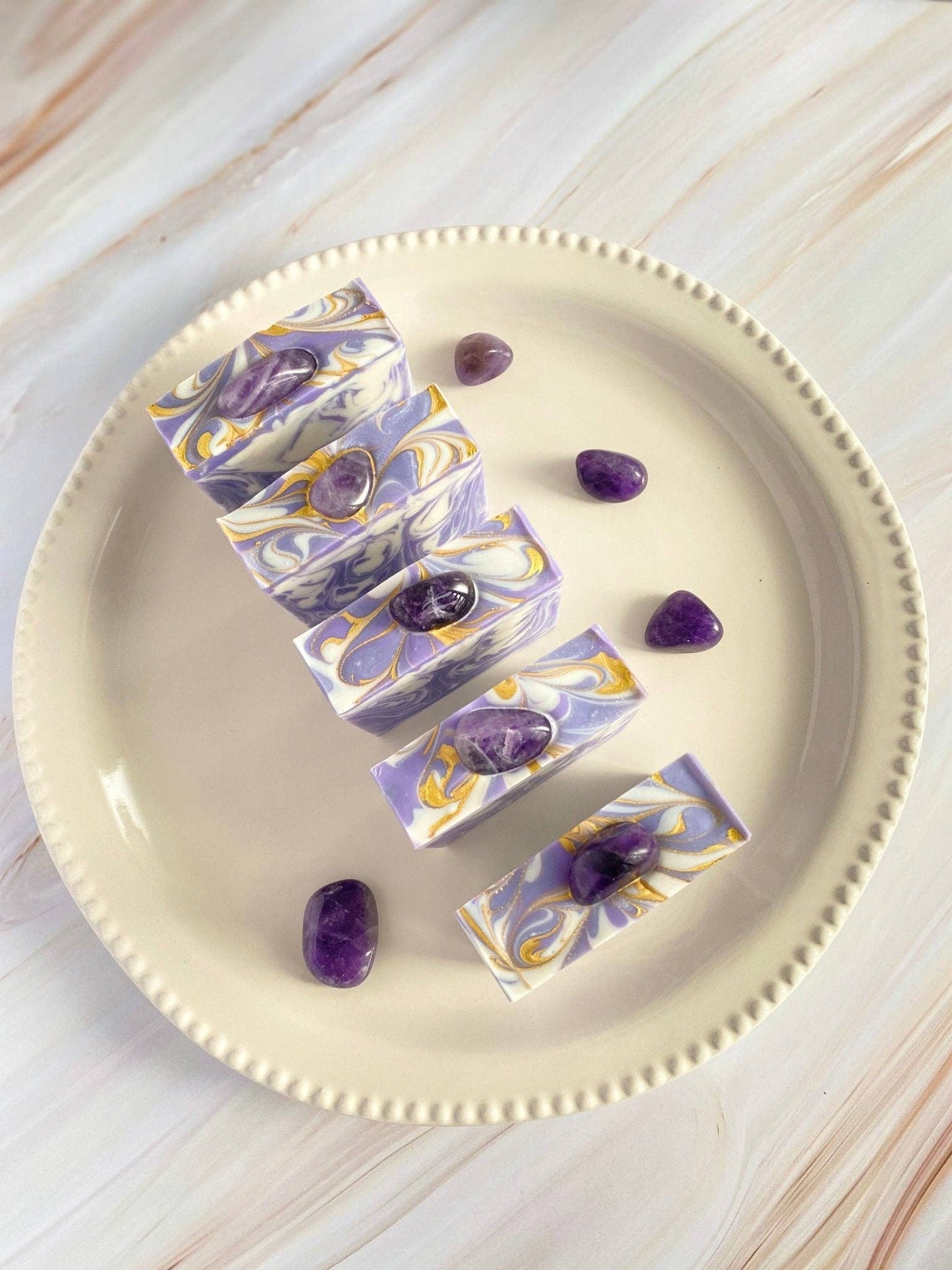 Luxury Artisanal Handmade Soap - Amethyst Gemstone with Silk