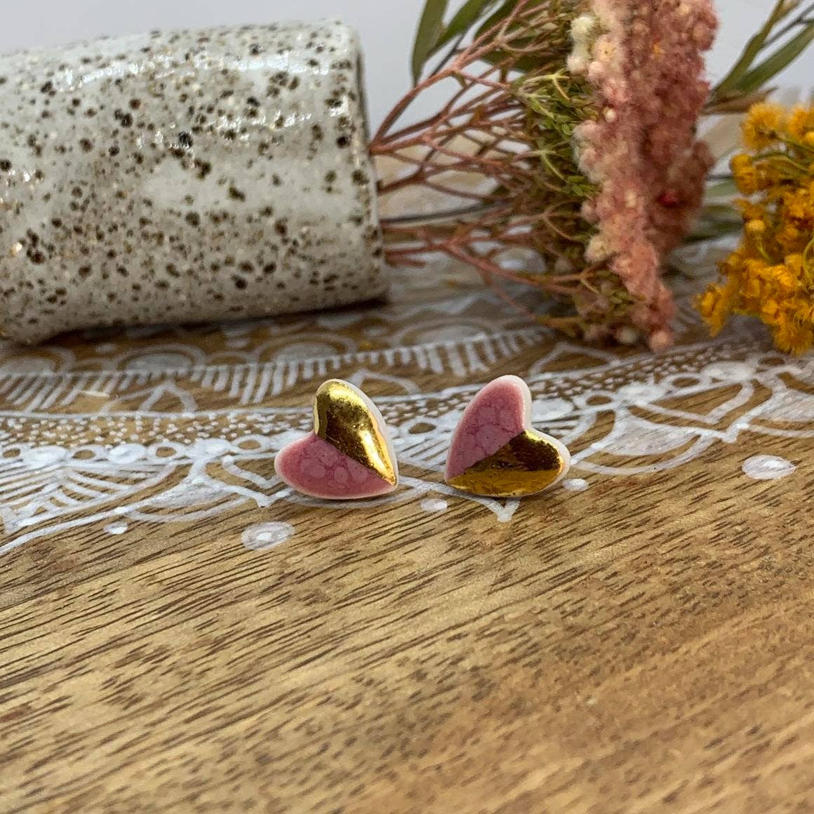 Pink and Gold - Stud Earrings