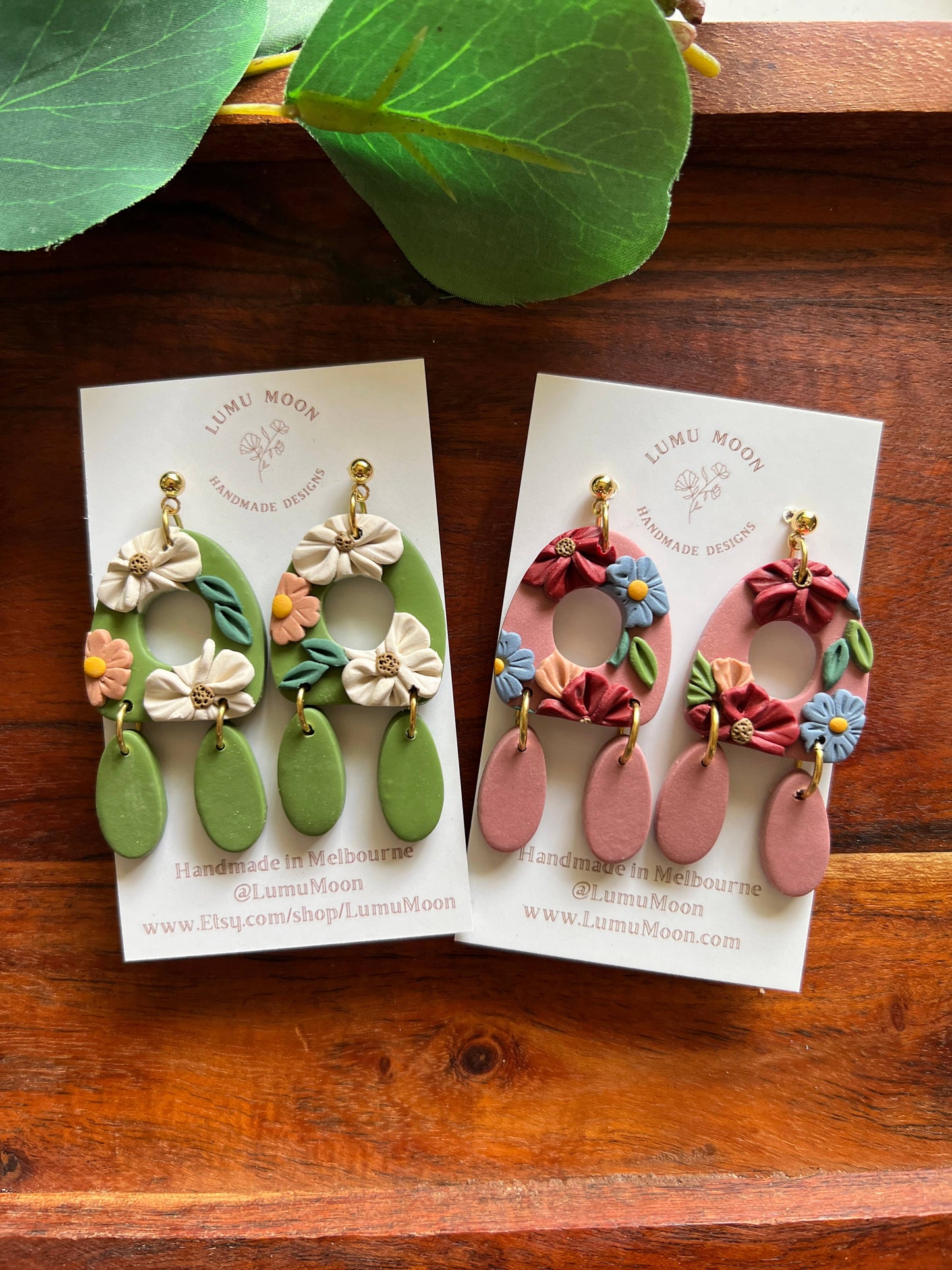 Floral Statement Earrings: Green