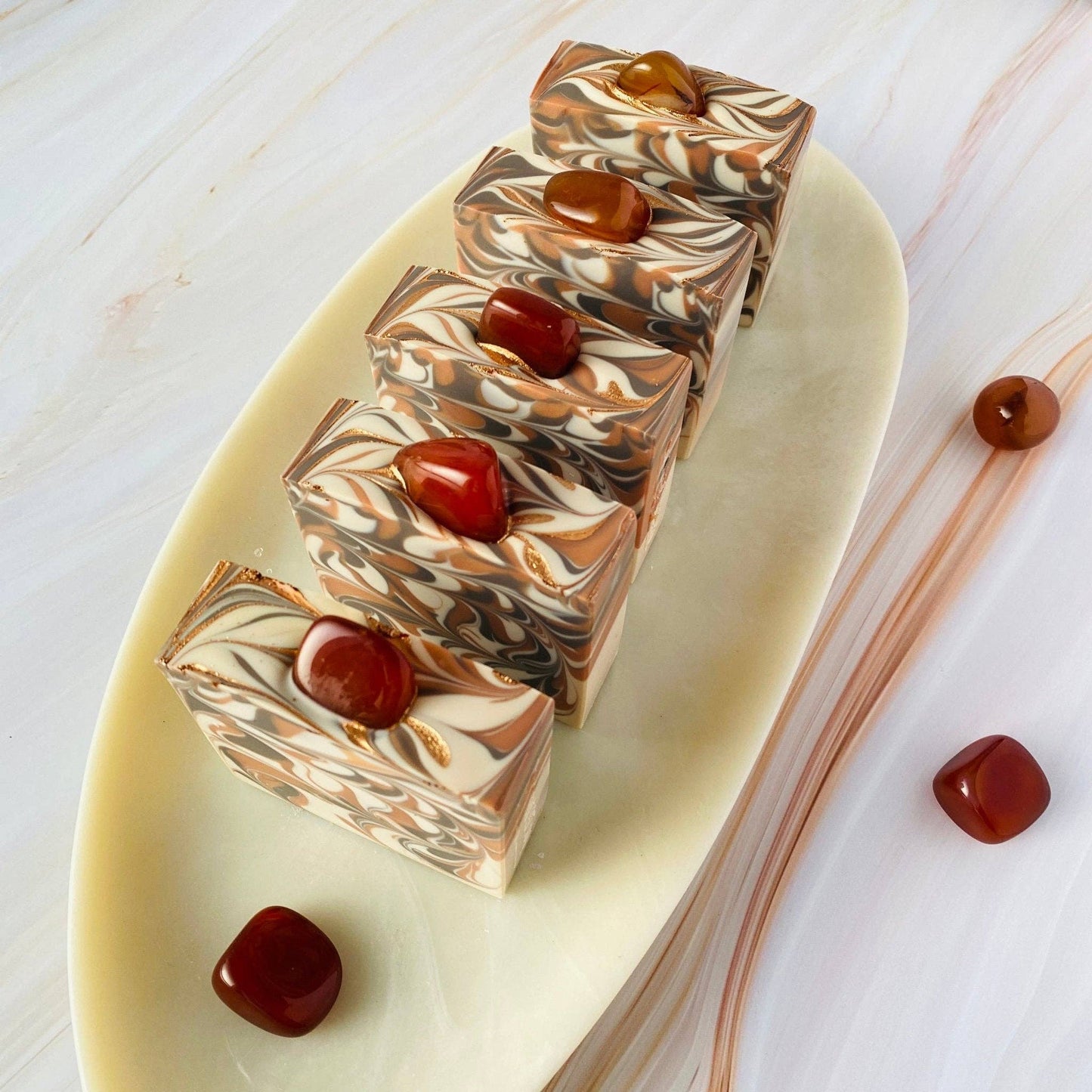 Luxury Artisanal Handmade Soap -Carnelion Gemstone with Silk