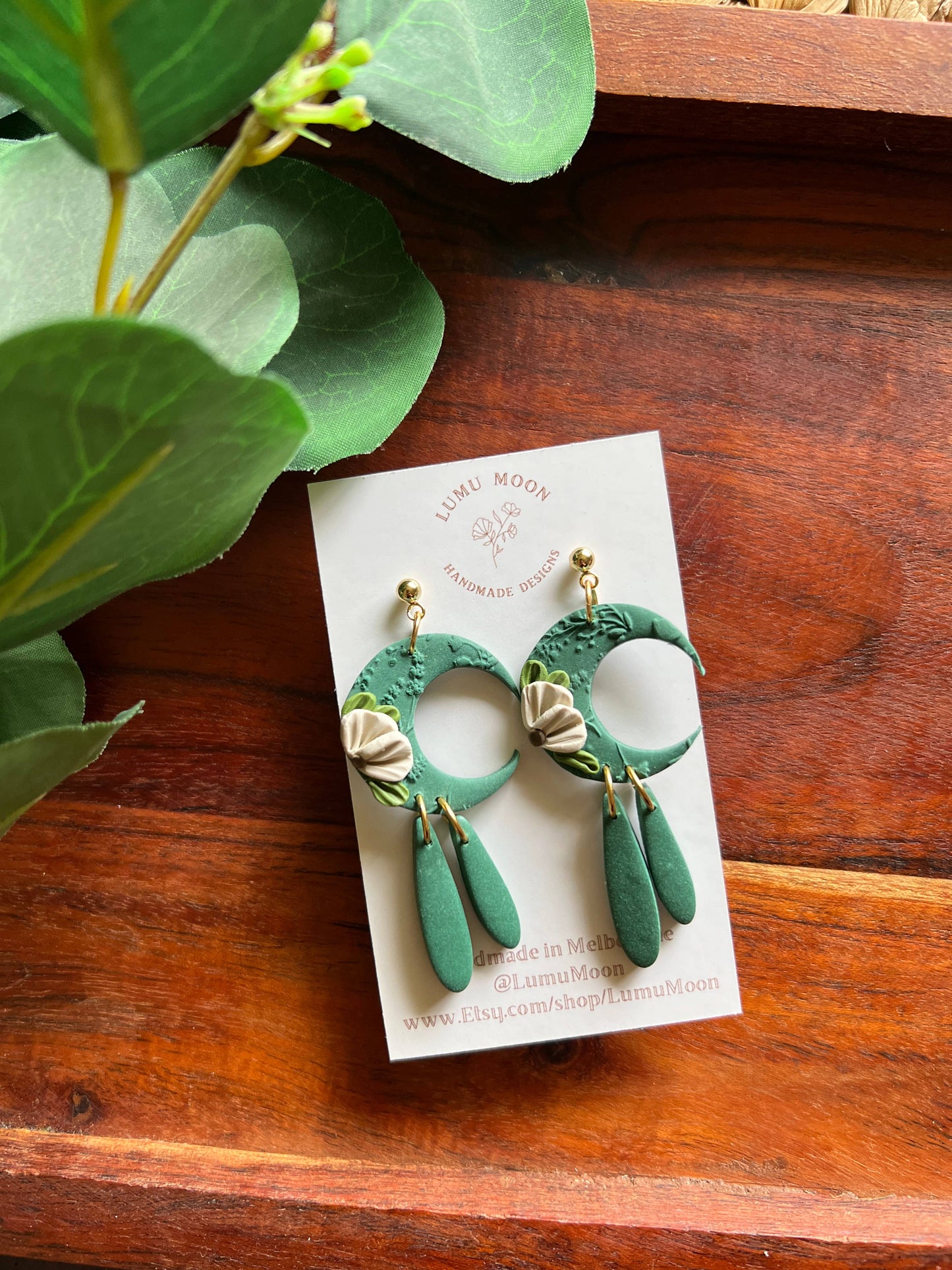 Floral Moon Earrings: Pink