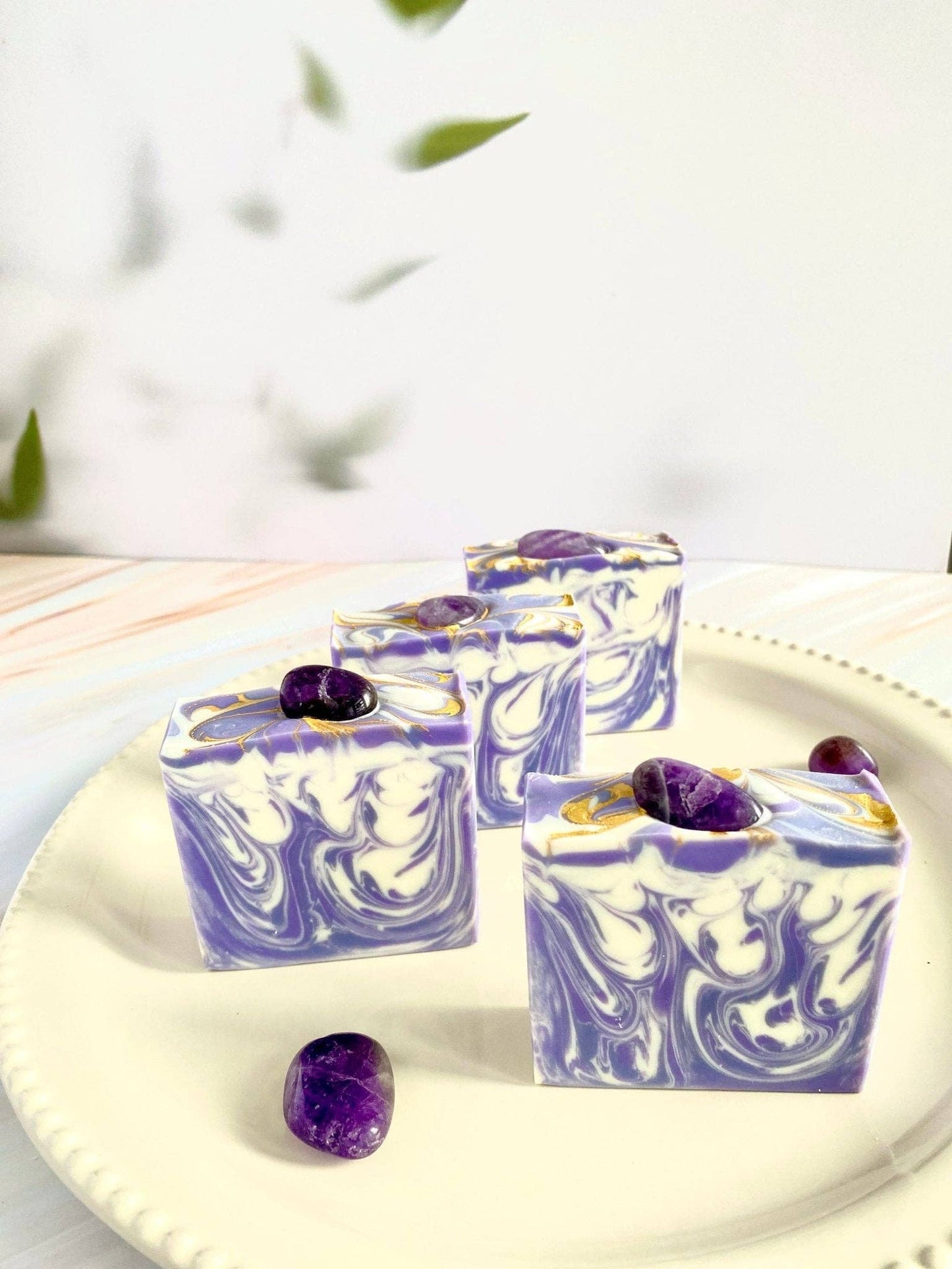 Luxury Artisanal Handmade Soap - Amethyst Gemstone with Silk