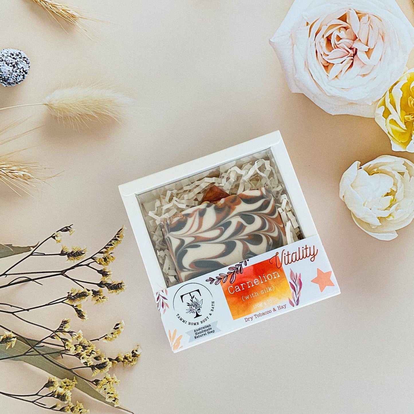 Luxury Artisanal Handmade Soap -Carnelion Gemstone with Silk