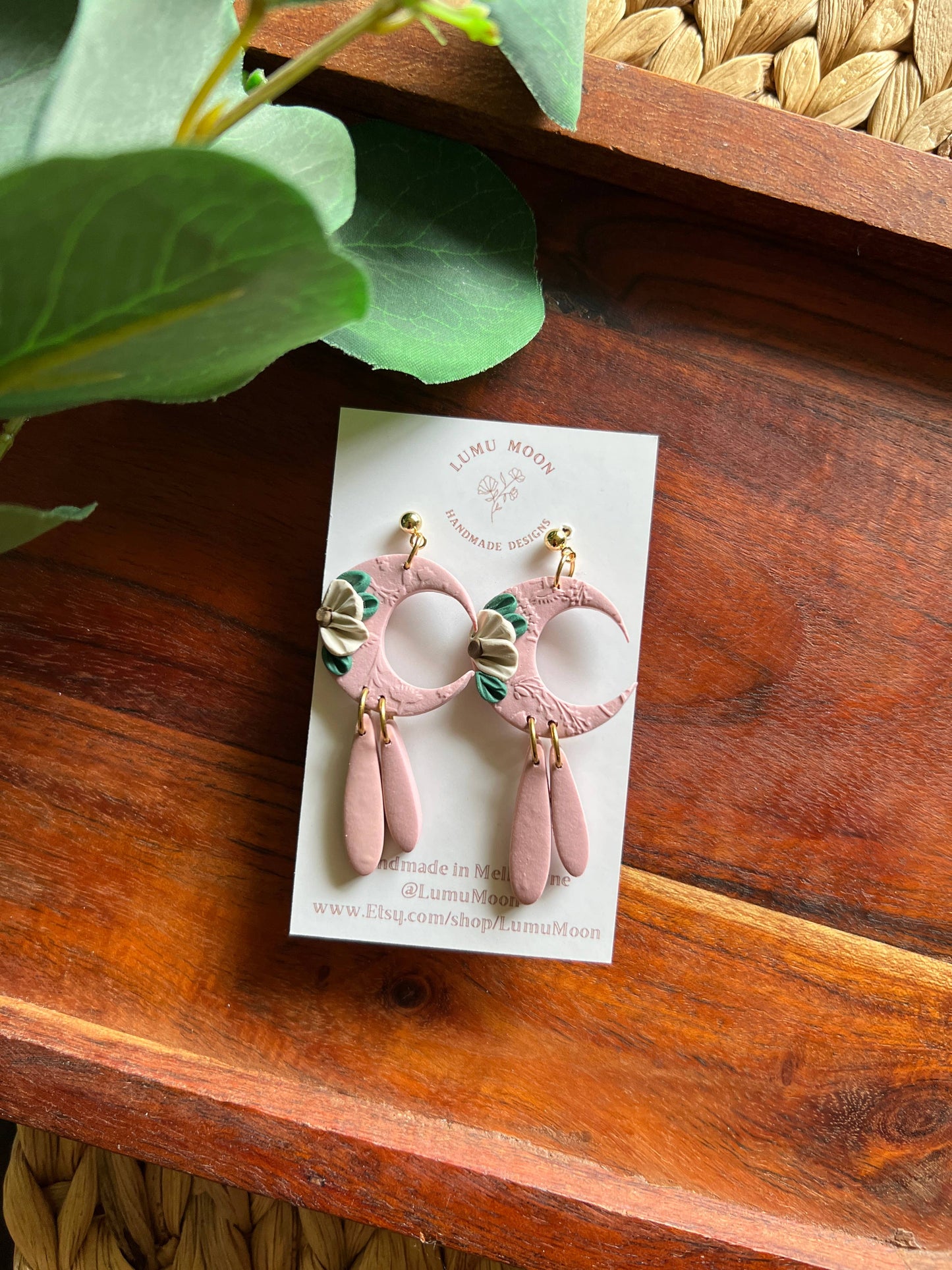 Floral Moon Earrings: Green