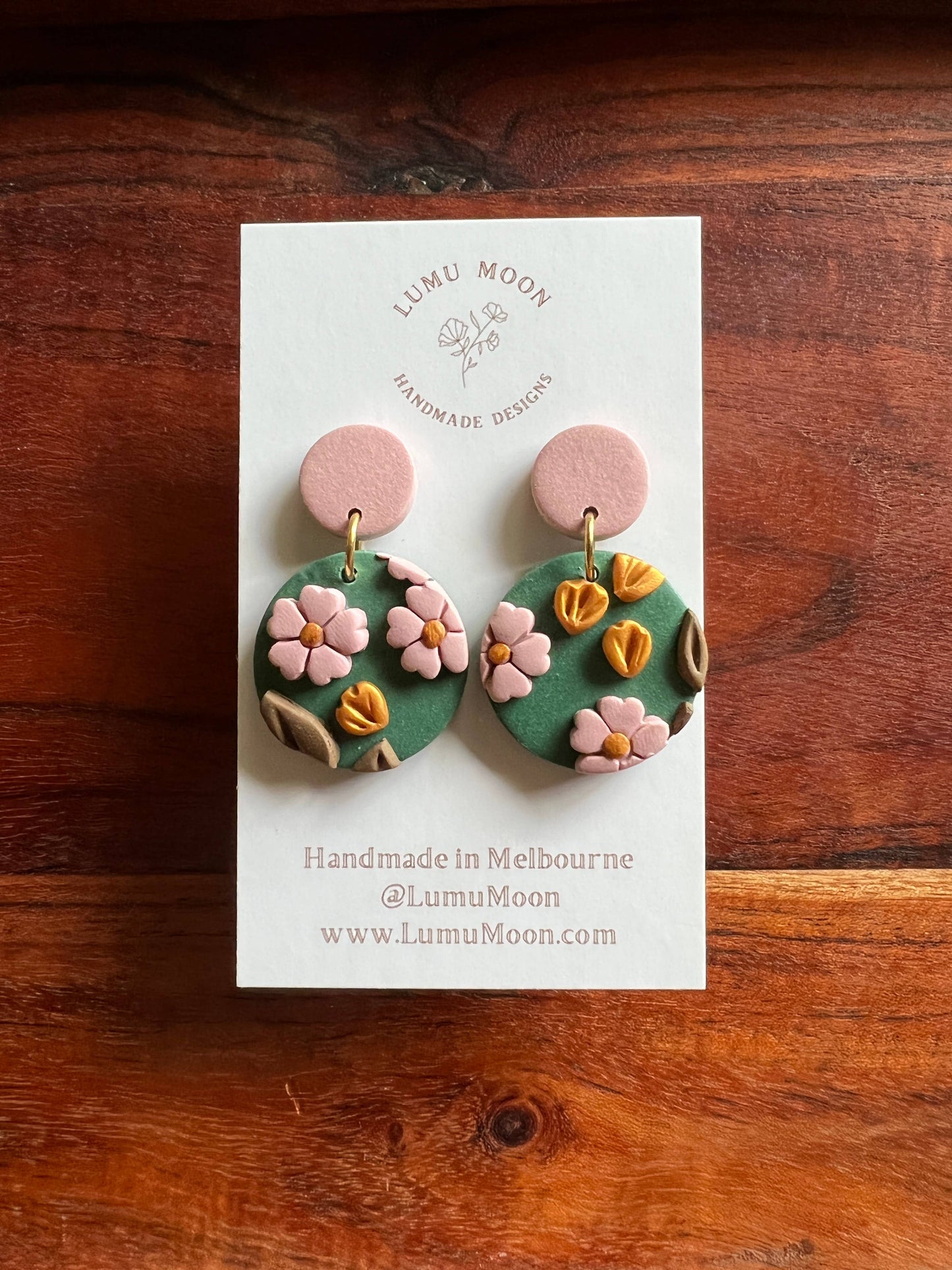 Green and Pink Blossom Earrings - Spring