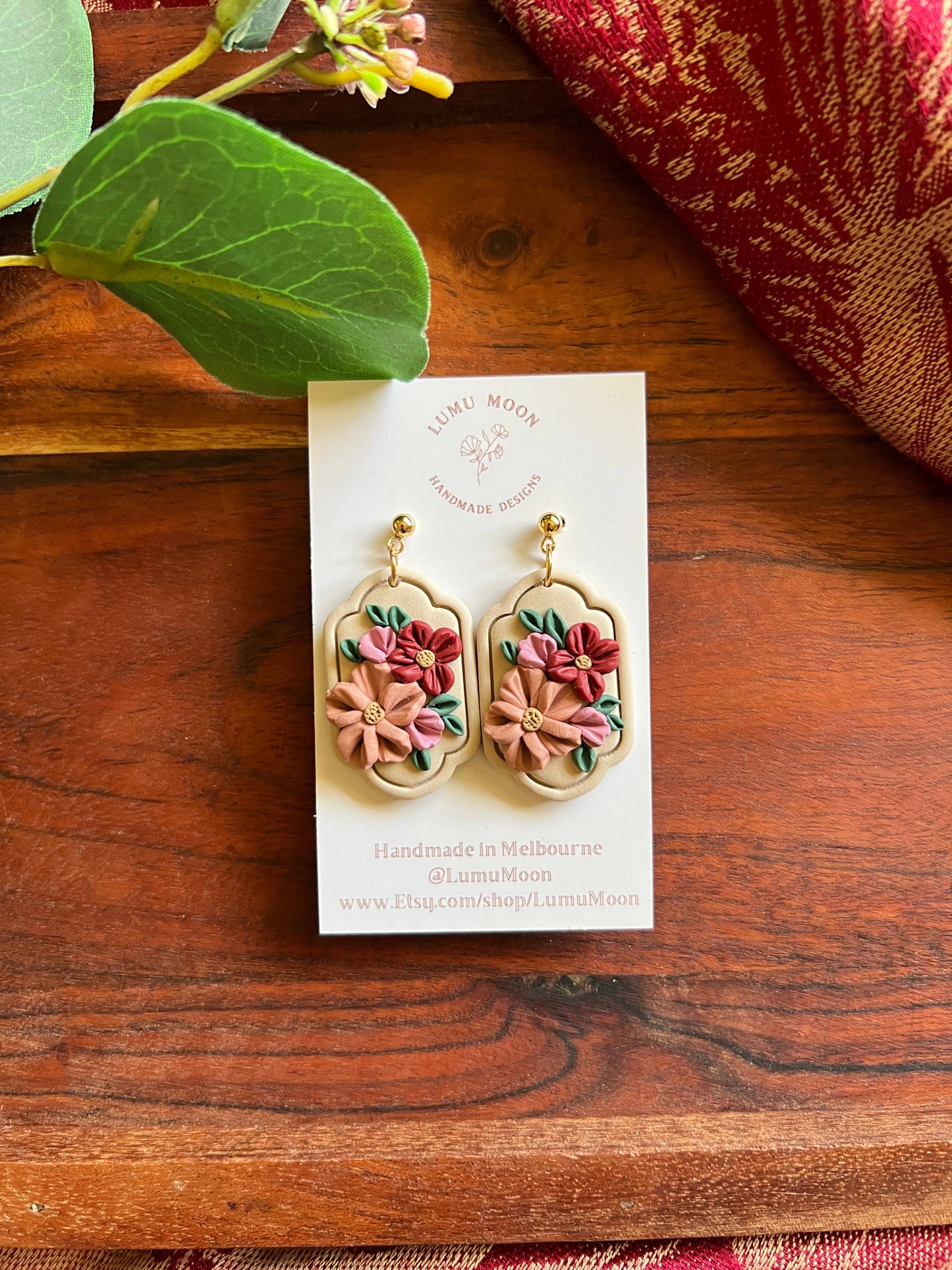Red & Floral Bouquet Earrings: Short